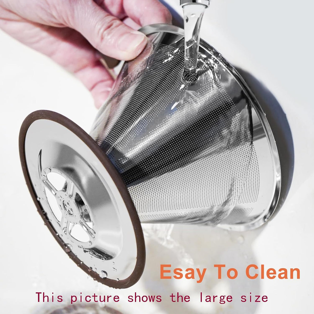 Pour Over Coffee Dripper Pour Over Coffee Filter, Cone Stainless Steel Reusable Paperless Double Layer Mesh Cup Metal Fine Mesh Strainer Slow Drip Portable with Stand & Cleaning Brush Camping