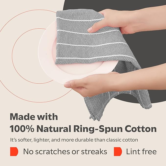 Zeppoli Classic Kitchen Towels - 6 Pack 100% Natural Cotton Towel Set, Reusable Wash Cloths, Absorbent Dish Towels, Machine Washable Hand Towels, Kitchen Essentials, 20” x 28” - Gray VAR