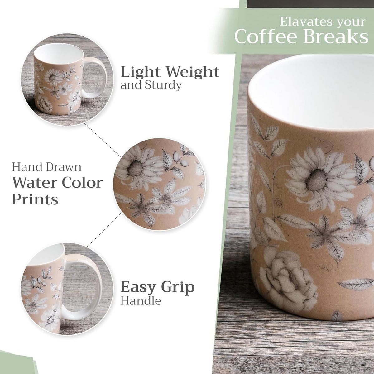 Maison d' Hermine Coffee Mug with Handles Fine Bone China Mugs Pack of One Tea Cups for Hot Beverages Cappuccino Latte Home Restaurant Office Perfect for Gift (Pretty Autumn - Mono Autumn, 12 Ounce)