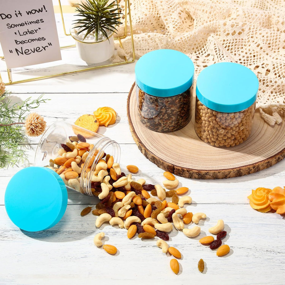 Patelai 4 Pieces Round Wide-mouth Leak Proof Plastic Container Jars with Lids for Travel Storage Makeup Beauty Products Face Creams Oils Salves Ointments DIY Making(16 Ounce,Blue)