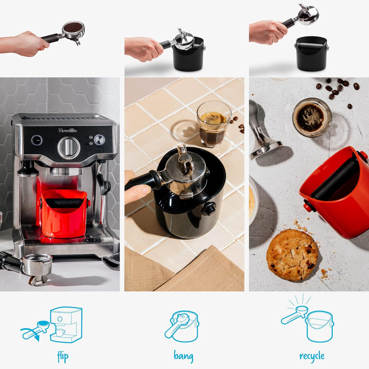 Dreamfarm Big Grindenstèin Sturdy, Compact, Modern Space-Saving Espresso Coffee Grind Knock Box -Black