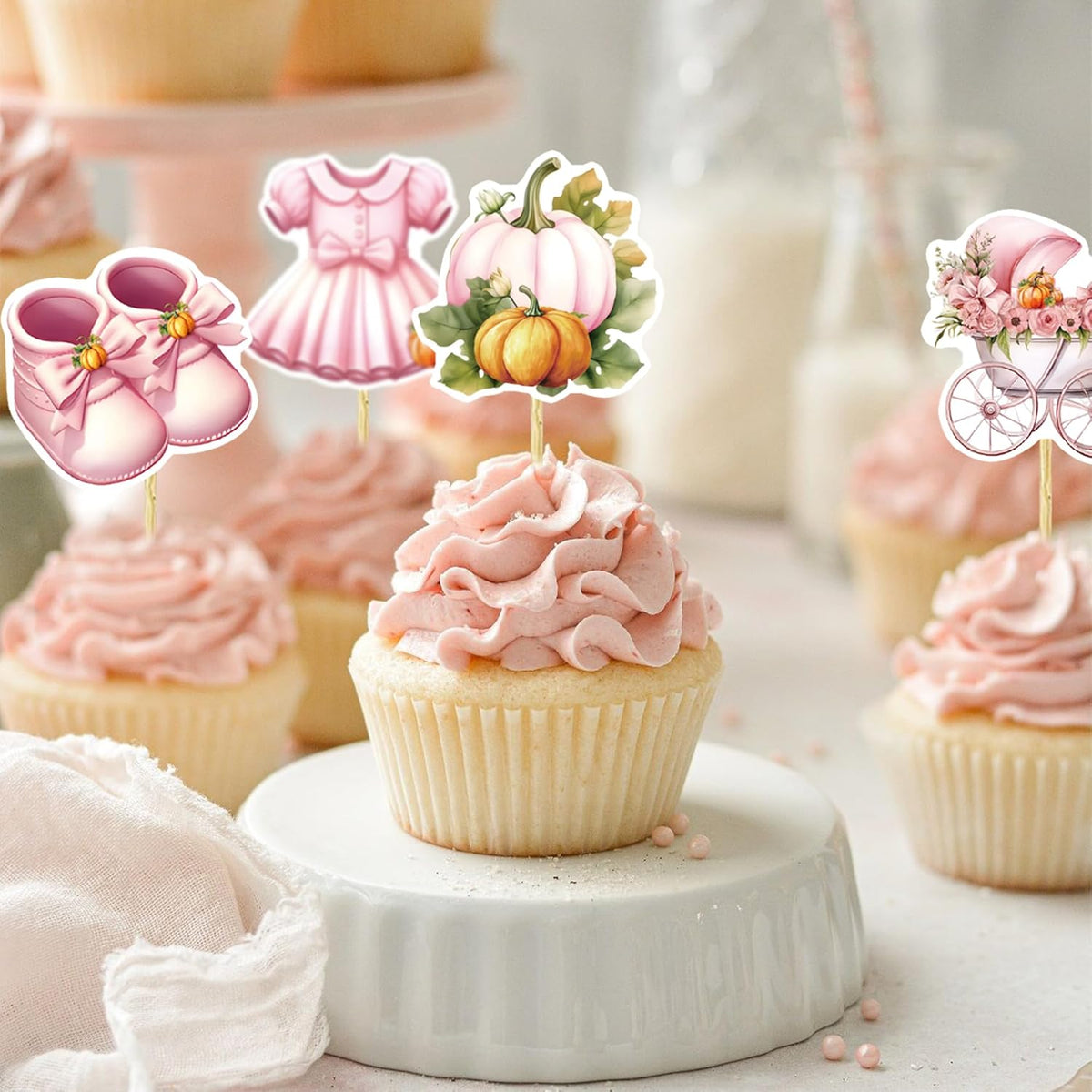 36Pcs Little Pumpkin Cupcake Toppers Pink Pumpkin Cupcake Picks Little Pumpkin Baby Shower Cake Decorations Thanksgiving Party Cake Decorations Kids Birthday Party Supplies