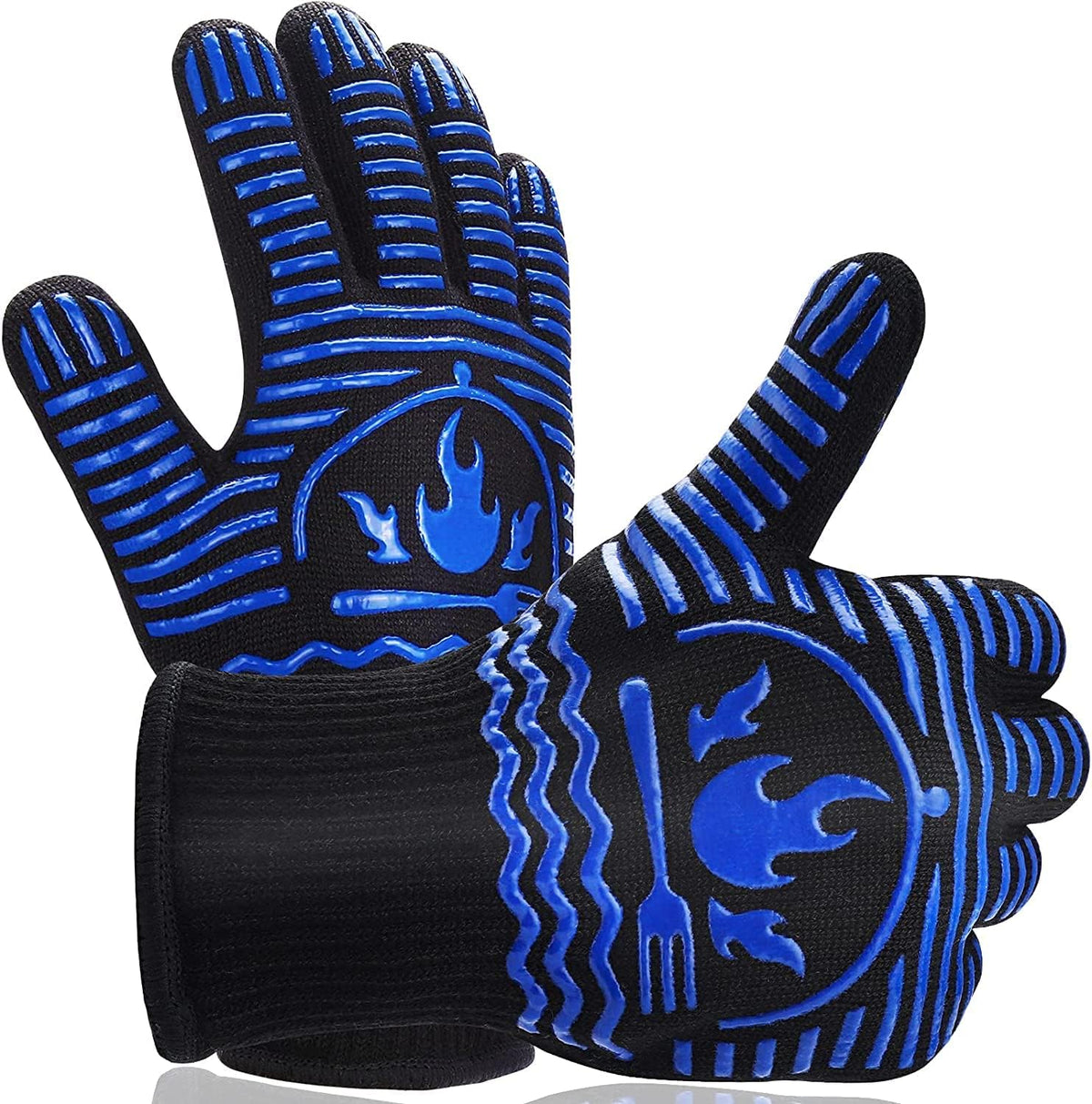 BBQ Gloves, 1472°F Extreme Heat Resistant Grill Gloves, Non-Slip Food Grade Silicone Oven Mitts for Kitchen, Cooking, Barbecue, Baking, Smoker (11inch)