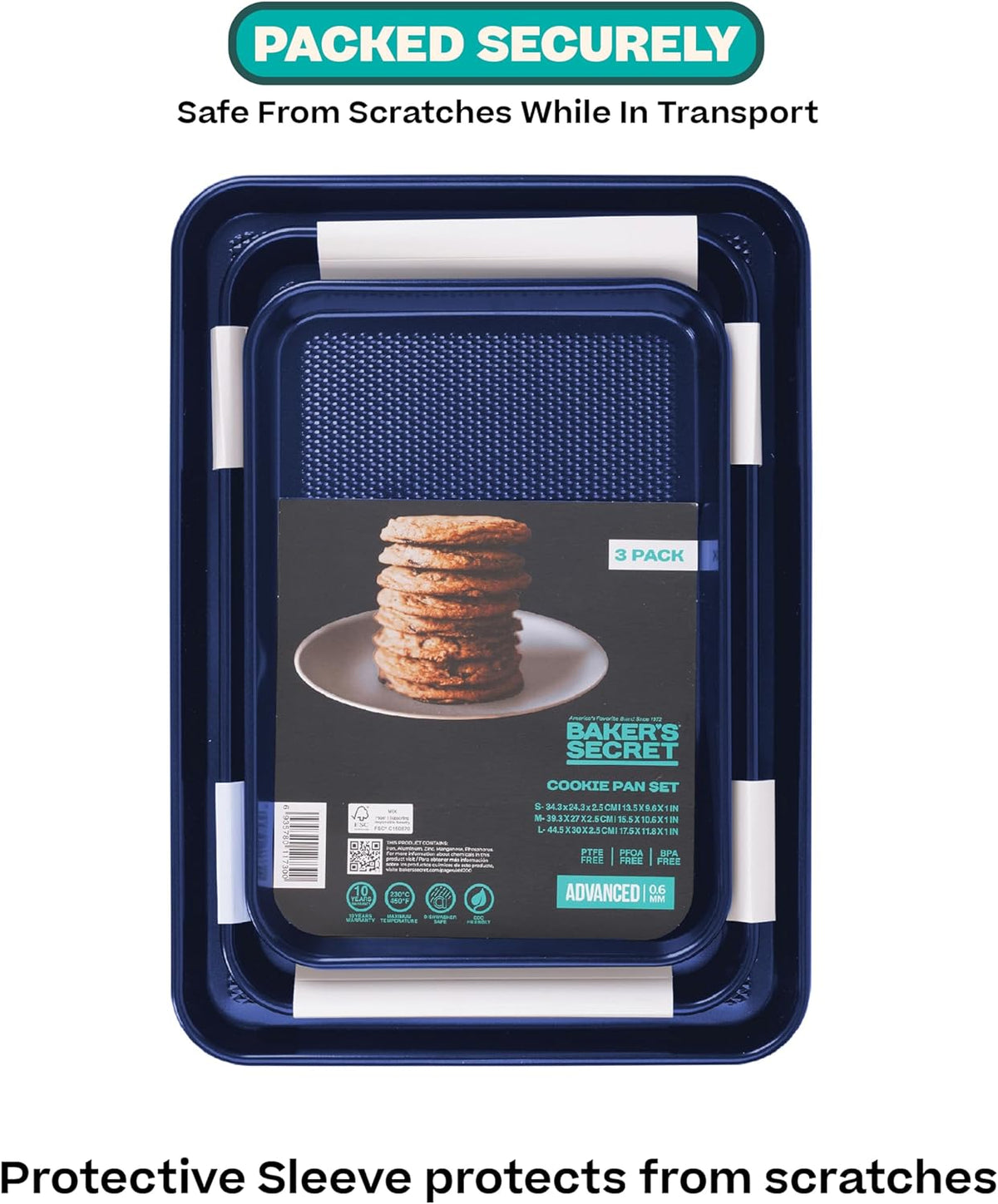 Baker's Secret Baking Sheets Non Stick, 3x Cookie Sheets for Oven, Diamond Texture Premium Air Flow, Set of 3 Baking Trays, Extra Thick 0.6mm with Diamond Base PFOA, PFOS, PTFE and PFAS free Bakeware