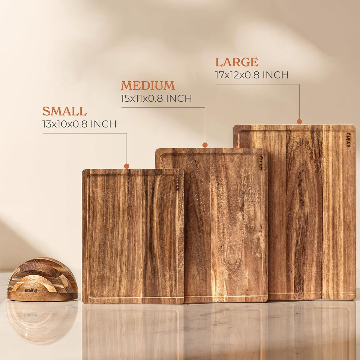 SMIRLY Wood Cutting Boards For Kitchen Meal Prep & Serving, Bamboo Cutting Board Set, Charcuterie Chopping Boards and Wooden Cutting Boards for Kitchen