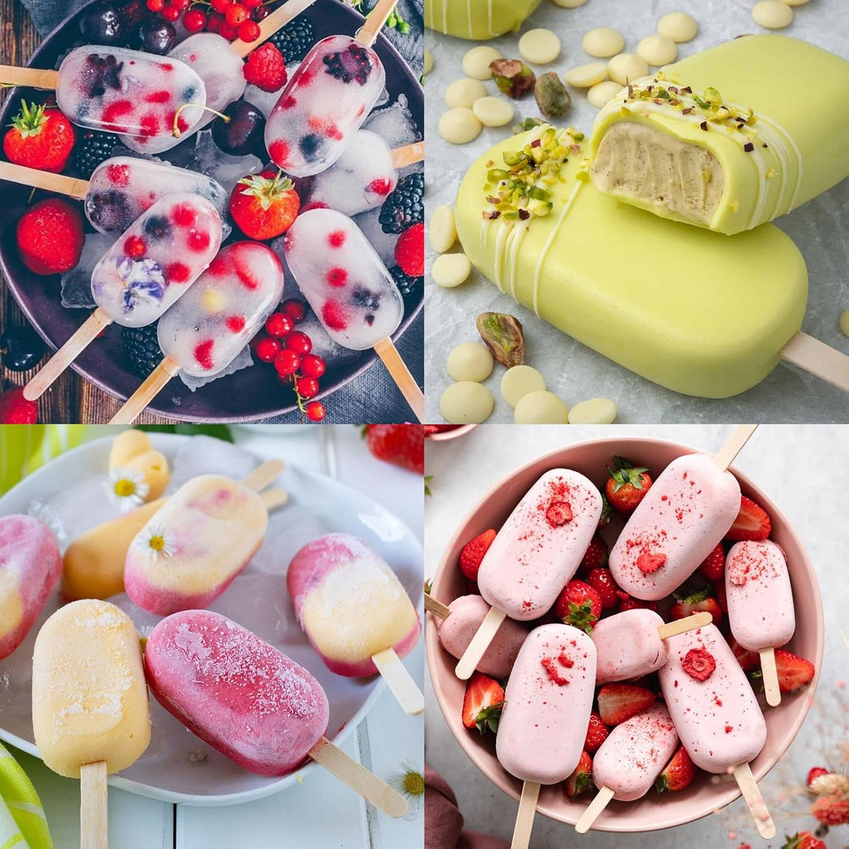 Sakolla Silicone Popsicle Molds Set of 3, Large Oval 4 Cavities Homemade Ice Pop Molds with 150 Wooden Sticks for Ice Cream, Cakesicles, Cake Pop (White)