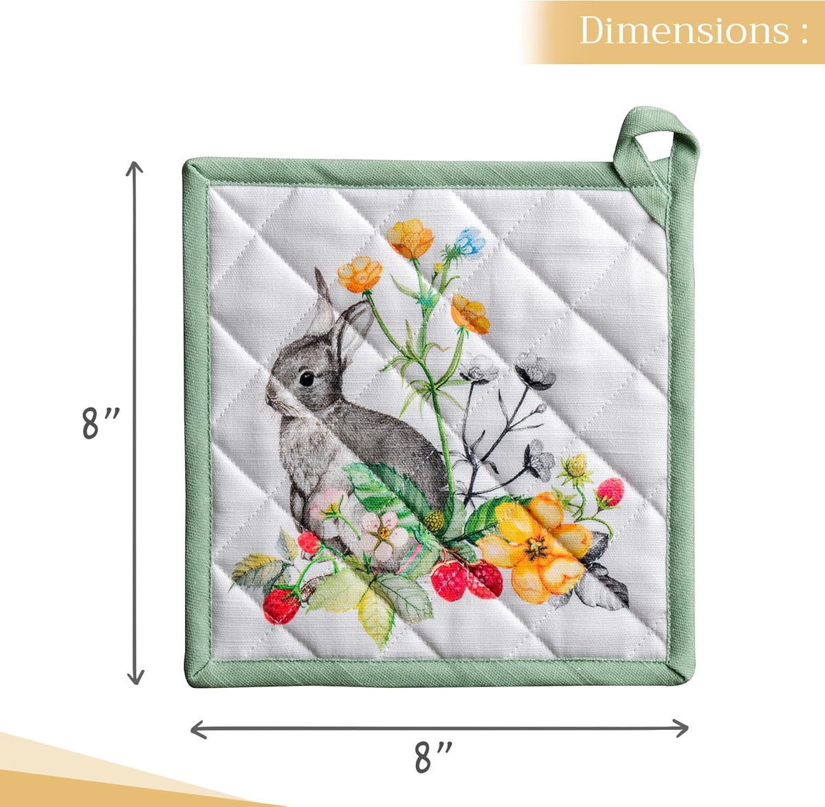 Maison d' Hermine Pot Holders Set 100% Cotton Heat Resistant Potholders 8" x 8" Hot Pads with Loop BBQ, Cooking, Baking, Grilling, Kitchen, Handling Hot Pans Spring/Summer (Pack of 2, Printemps)