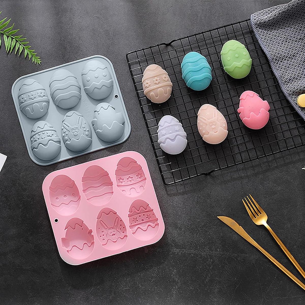 2 Packs Easter Egg Candy Silicone Molds, 6 Cavity Semi Egg Non Stick Silicone Molds for Making Hot Chocolate Bomb, Jelly, Truffles, Desserts, ice cube, Hard Candy