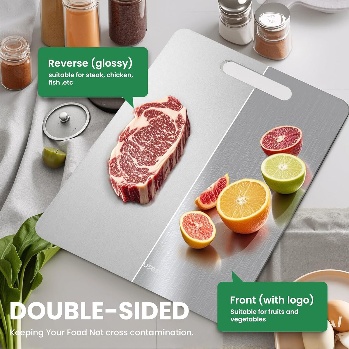 2 Pack Titanium Cutting Board,100% Pure Titanium Cutting Boards For Kitche,Easy to clean, Double-sided food-grade Cutting Board For Cutting Meats, Fruits And Vegetables,M+L