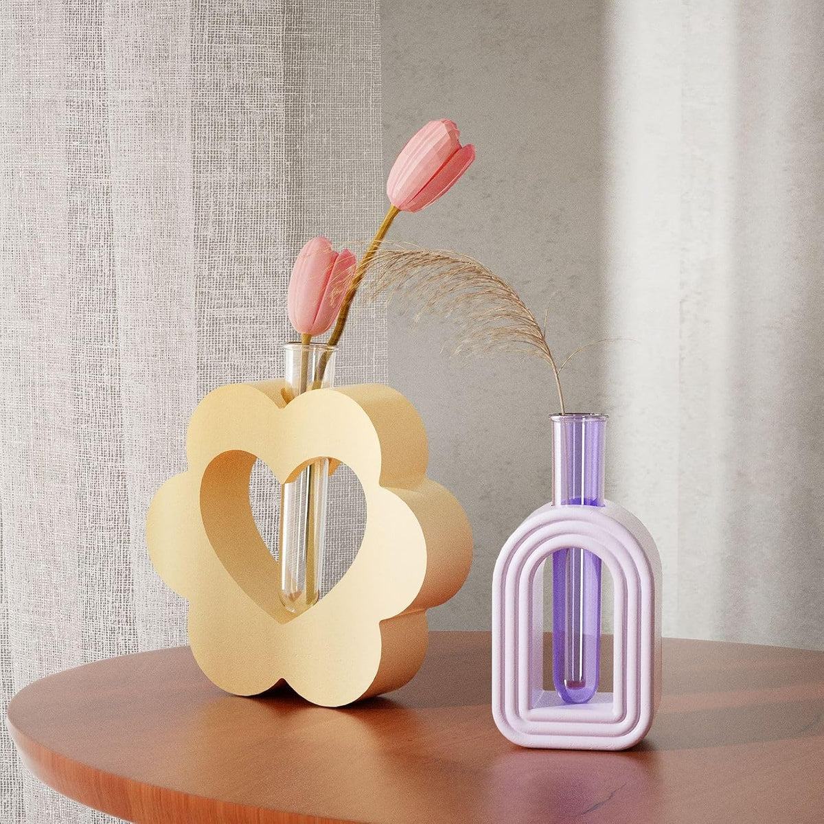 Heart Resin Vase Mold with Test Tube Culture Water Plant Silicone Molds for Crafts Epoxy Resin Casting Mold for DIY Flower Holder Home Office Decor Wedding (Style 1)