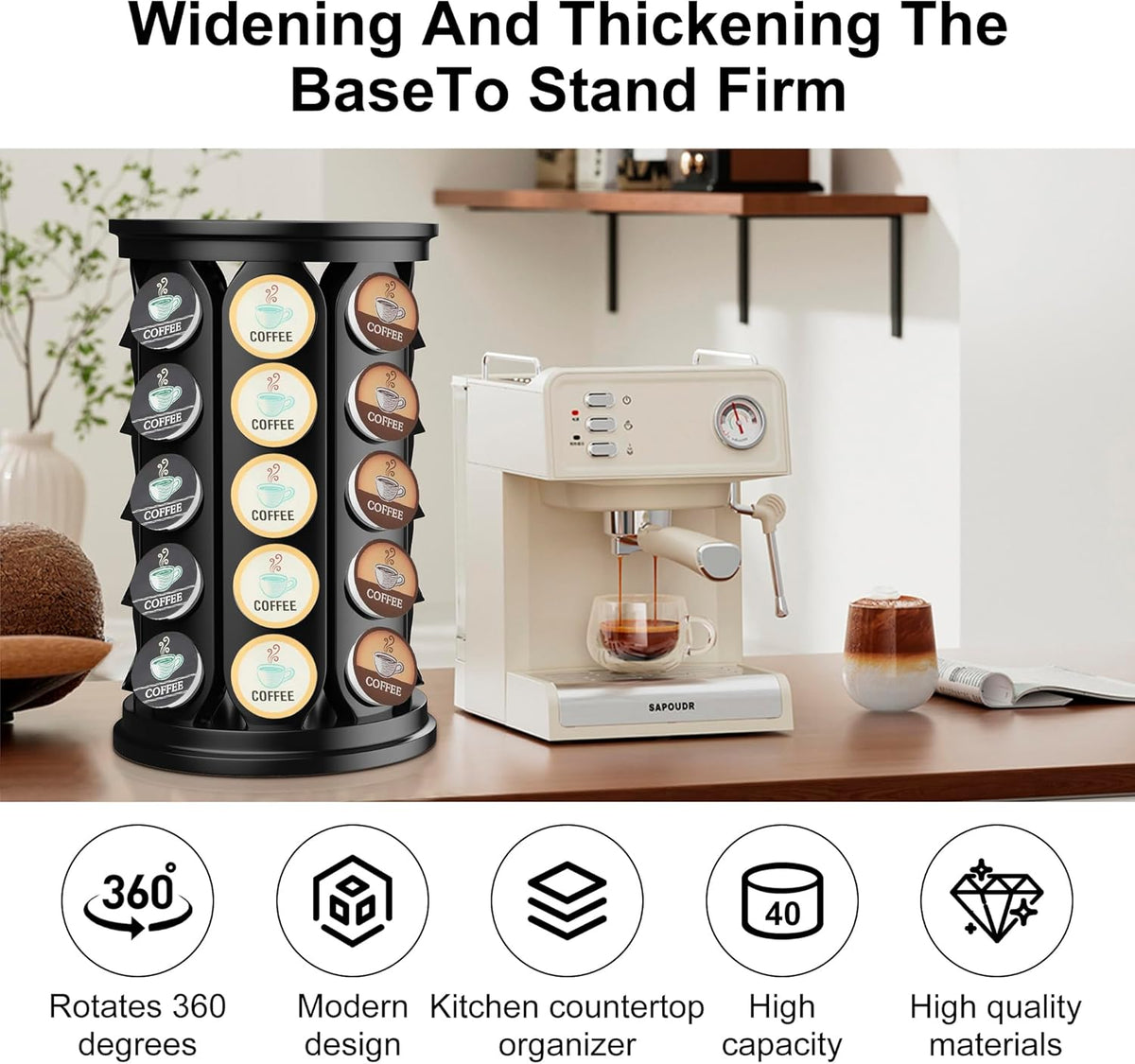 CEHNCEH Coffee Pod Carousel Organizer: Compatible with 40 Keurig K-Cup Pods, Large Compacity Coffee Capsule Holder, NEW Modern Design, Home or Office Kitchen Counter Organizer(Black)
