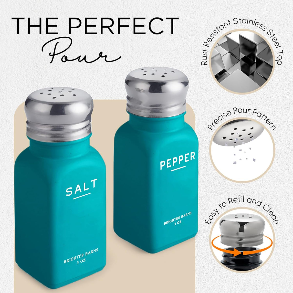 Teal Salt and Pepper Shakers Set by Brighter Barns - Turquoise Kitchen Decor, Teal Kitchen Accessories, Teal Decor, Teal Kitchen Decor - Modern Farmhouse Kitchen Counter Decor for Home, Airbnb (Teal)
