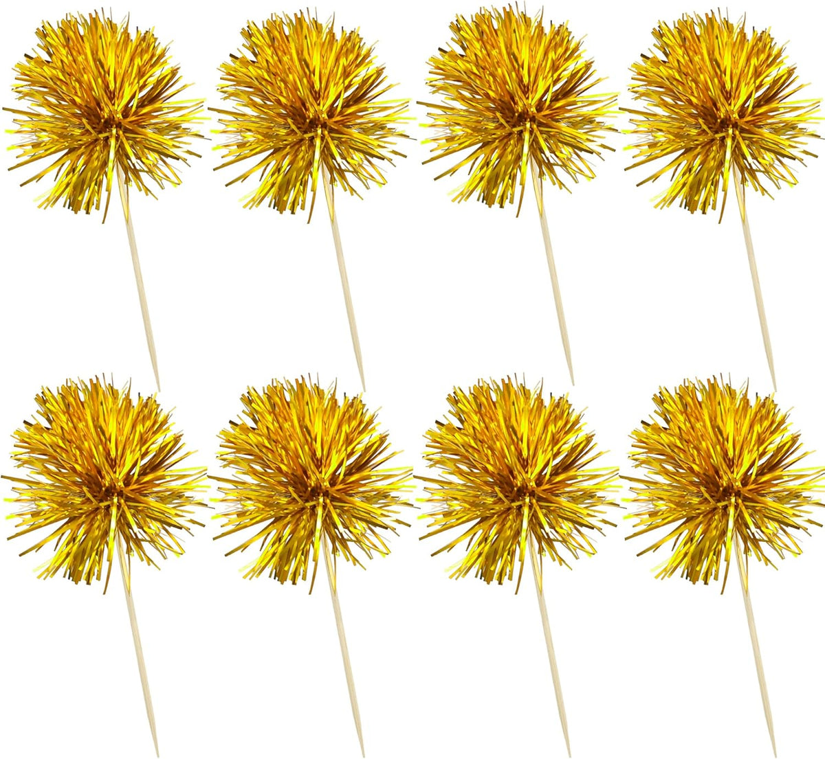 Ephlyn 30Pcs Foil Firework Cupcake Toppers Sparkles Fireworks Sticks Birthday Decorations Sparkle Tinsel Cocktail Fruit Toothpick for Birthday Wedding Graduation Party Cake Decorations Gold