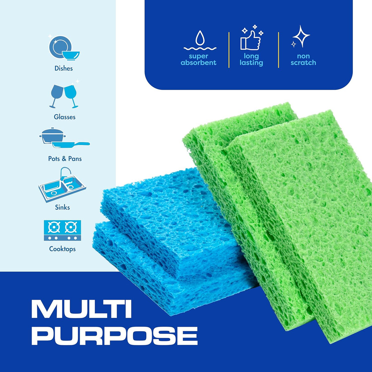 SCRUBIT 48-Count Sponges Kitchen for Dishes Cleaning - Non-Scratch Dish Scrub Sponge - Packaging May Vary, Natural Cellulose Kitchen Sponges