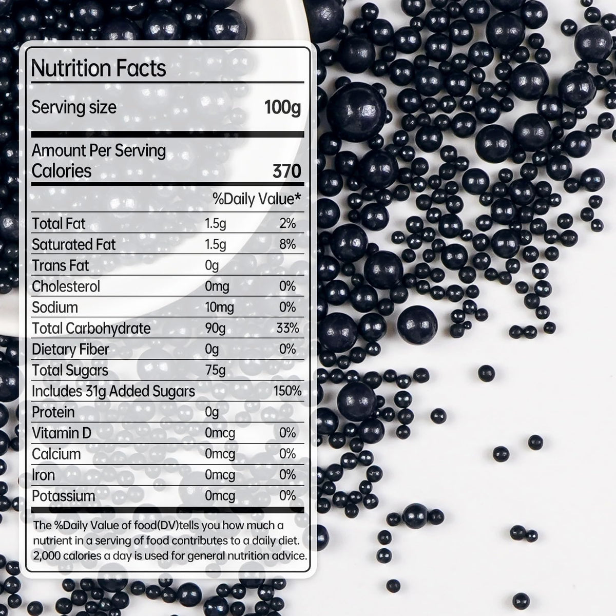 Black Pearl Sugar Sprinkles, Edible Black Sprinkles for Cake Decorating, 150g/5.29oz, Baking Cake Decorations, Ice Cream Toppers, Cupcakes, Cookies, Birthday, Wedding Party Chirstmas Supplies