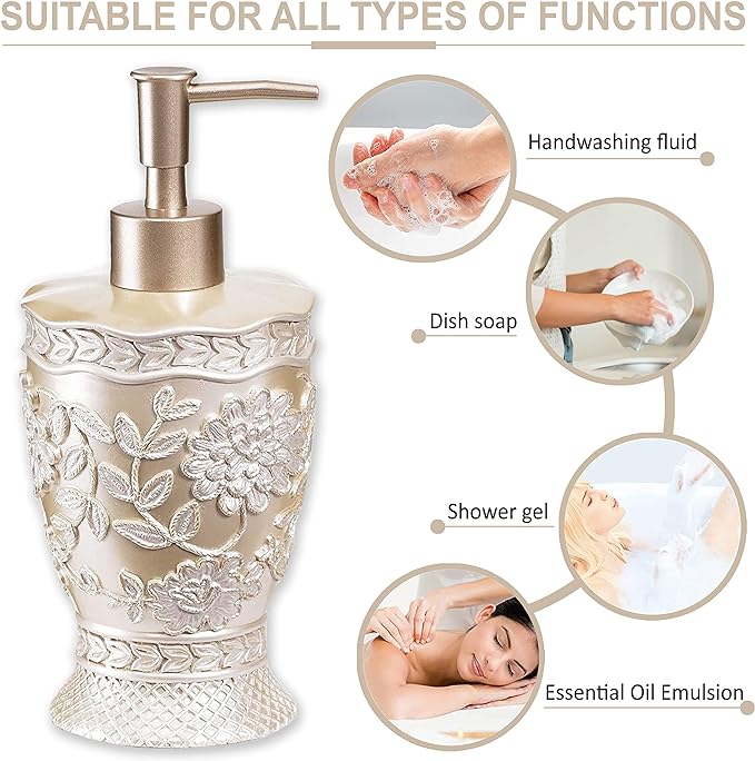 Zahari Home 4pc Rose Vine Bathroom Accessories Sets Lotion Pump, Tumbler, Tooth Brush Holder and Soap Dish Unique Design Beige Bathroom Set