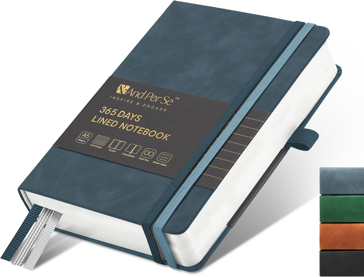 &And Per Se Lined Journal Notebook, 365 Pages, A5, 5.7'' x 8'' 100GSM Thick Paper, Journals for Writing, Hardcover Notebooks for Women Men (Blue)