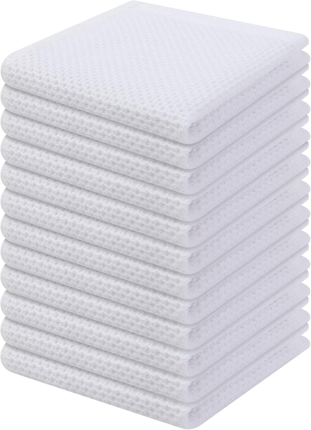 Kitinjoy 100% Cotton Kitchen Dish Cloths, 12 Pack Waffle Weave Ultra Soft Absorbent Dish Towels for Drying Dishes Quick Drying Kitchen Towels Dish Rags, 12 X 12Inch, White