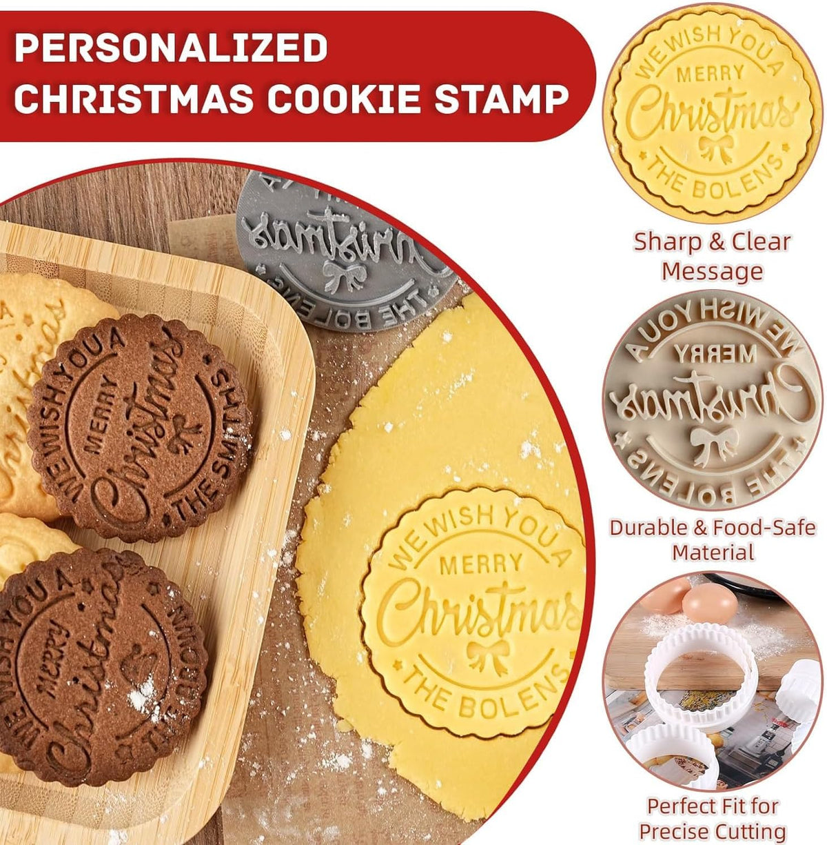 Personalized Family Cookie Stamps Customizable Last Name 3D Christmas Cookie Stamps For Fondant Frosting Decorating Cakes Molasses Cupcakes Great Baking Gift for Beginning Bakers
