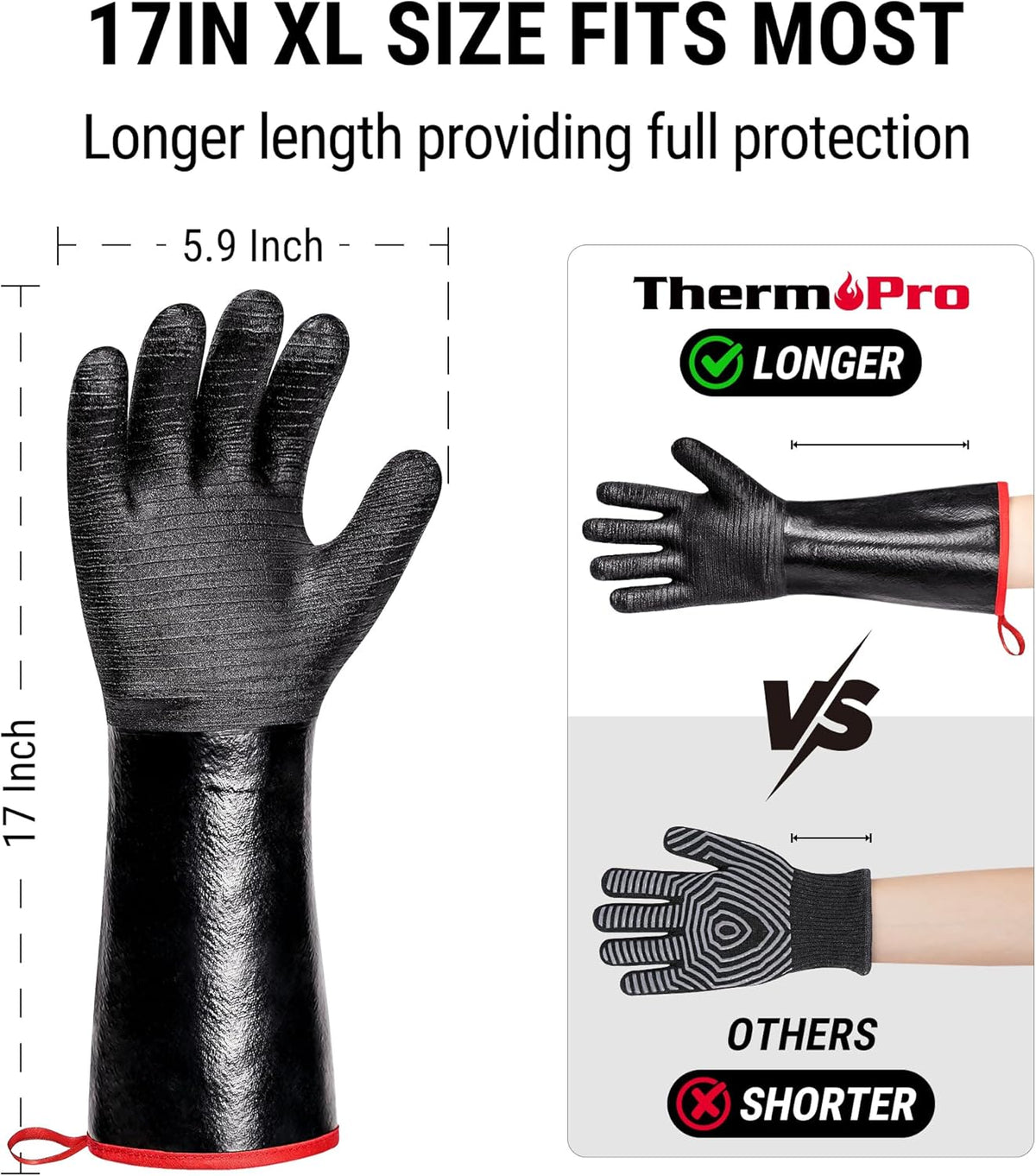 ThermoPro 932°F Heat Resistant BBQ Gloves, 17" Waterproof Oven & Grill Gloves, Oil & Slip-Resistant Neoprene Grill Mitts for BBQ, Fire Pit, Rotisserie, Smoker Accessories Gifts for Men and Women