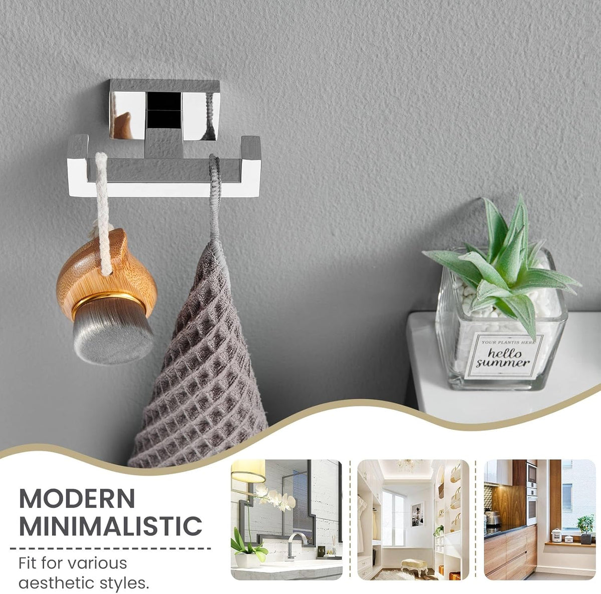 Suyar Double Towel Hook, SUS304 Stainless Steel Bathroom Hand Towel Holder, Bath Coat Robe Hanger Polished Chrome, Wall Mounted