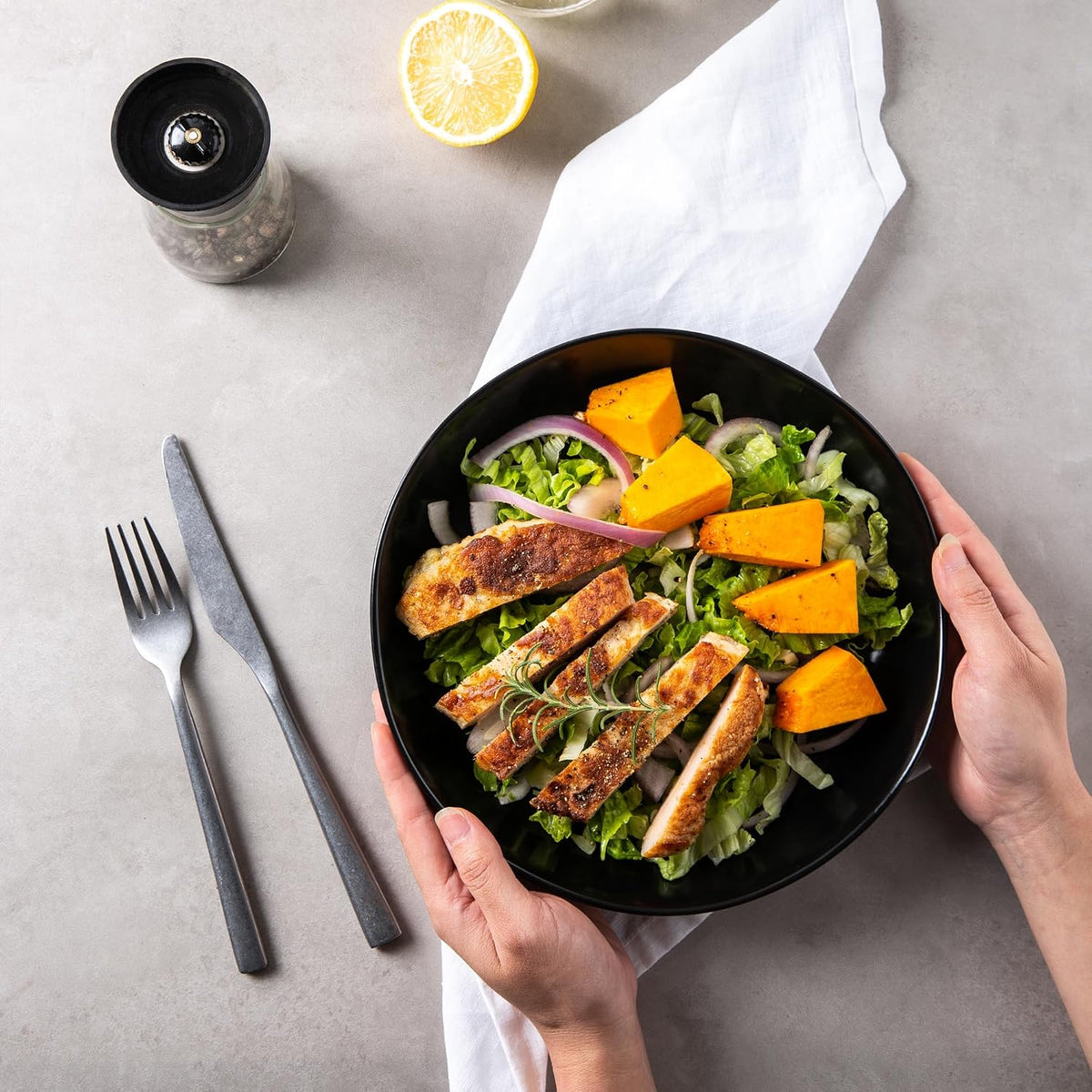 AmorArc 9.75'' Large Ceramic Pasta Bowls, 38oz Stoneware Wide Serving Bowls Set of 6 for Kitchen, Oven, Microwave&Dishwasher Safe Bowls with Wavy Rim for Fruit Pasta Salad Meal, Matte Black