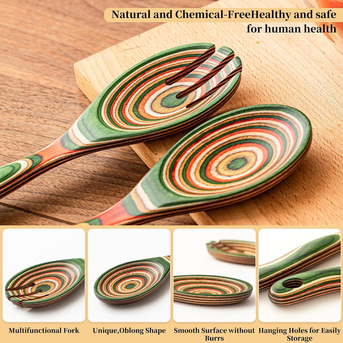 Gudamaye Pakkawood Wooden Salad Server Set,10.5 inch Salad Tongs for Serving including Salad Mixing Dinner Fork and Spoon,Long Handle Salad Server Set