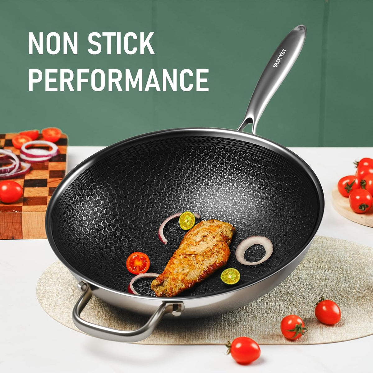 Hybrid 12-Inch Wok with Steamer,Nonstick Stainless Steel Woks & Stir-fry pans with Lid,Stay-Cool Handle,PFOA Free Cookware,Dishwasher and Oven Safe, Works on Induction