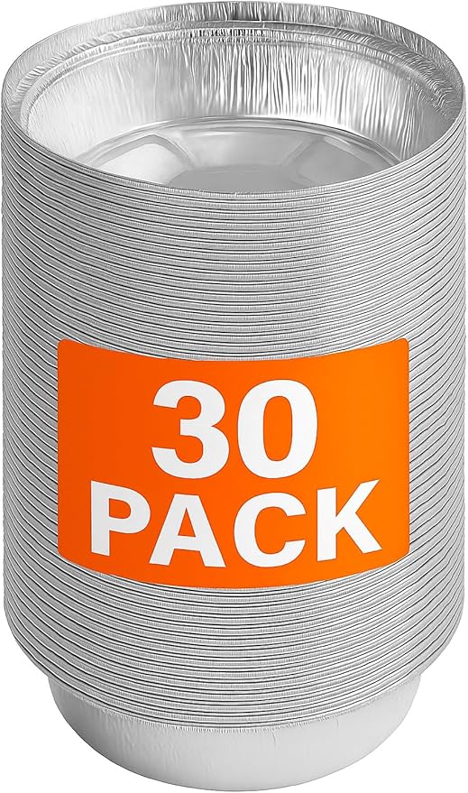 Ruthy's Outlet Round aluminum foil pans Disposable Tray Containers for Storing, Baking, Meal Prep & Reheating | Freezer & Oven Safe, Recyclable (30, 9" Round)