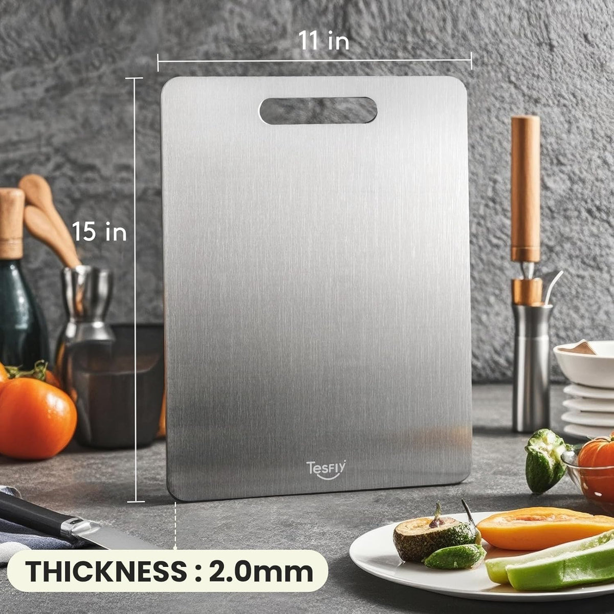 2 Pack Titanium Cutting Board - 100% Pure Titanium Cutting Boards For Kitche,Easy to clean, Double-sided food-grade Cutting Board For Cutting Meats, Fruits And Vegetables.(15 * 11)
