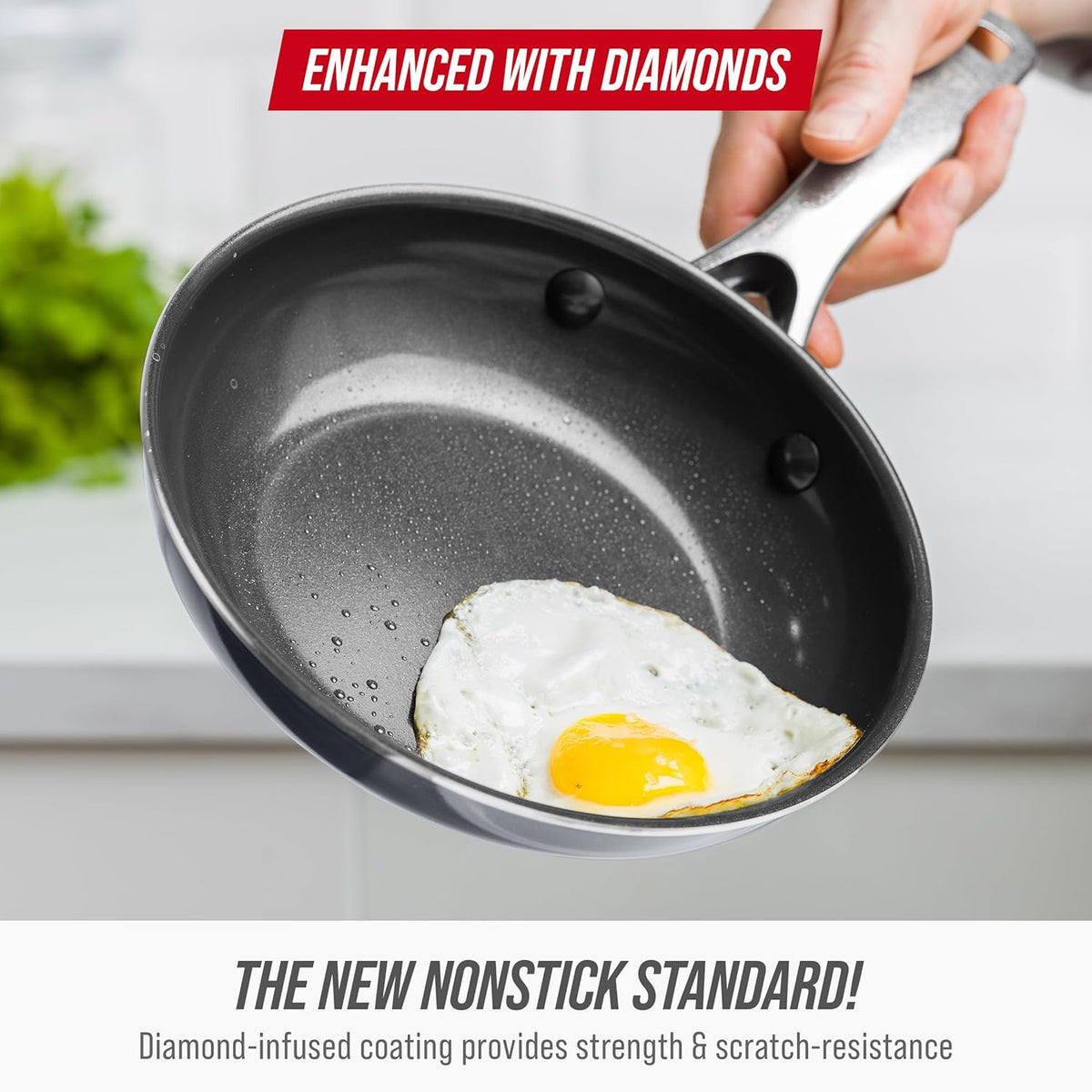 Blue Diamond 8" Nonstick Frying Pan Skillet, Diamond Infused PFAS & PTFE-Free Ceramic Pot, Dishwasher & Oven Safe, Stay Cool Handle, Durable Non Toxic Metal Utensil Safe, Egg & Omelet Pan, Gray