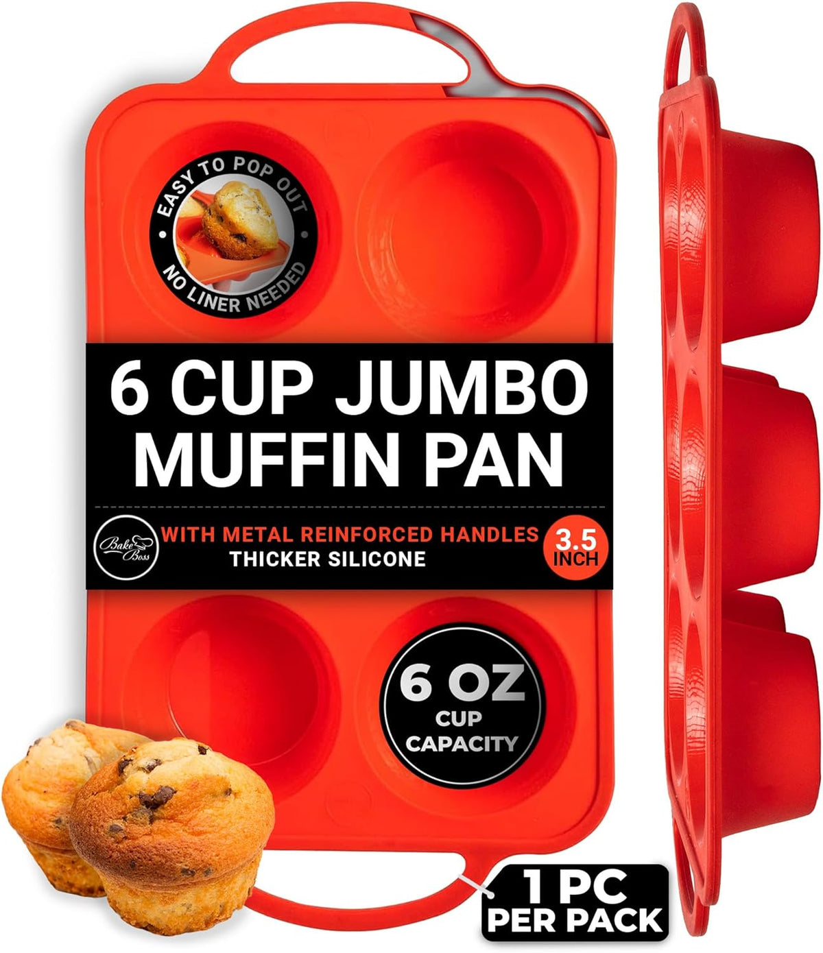 Silicone Jumbo Muffin Pan 6 Cup–Non-Stick Cupcake Pans for Baking, Heavy-Duty Large Silicone Muffin Pans for Baking, BPA-Free, Easy-Release, Oven & Dishwasher Safe