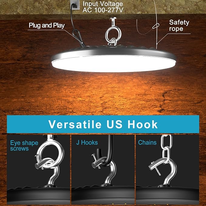 Lightdot 240W LED High Bay Light 36000lm (Eqv.1000W MH/HPS) UFO High Bay Shop Light AC100-277V ETL Listed High Bay Lighting for Warehouse/Barn - 10 Pack