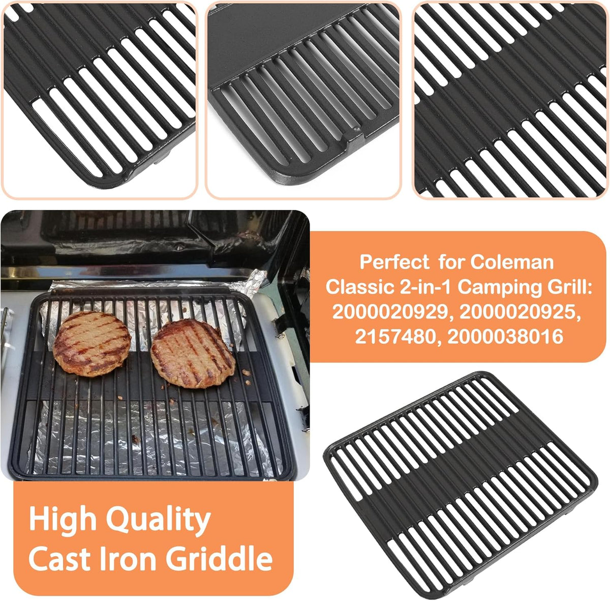 Grill Grates for Coleman 2-in-1 Camping Grill, Cooking Grid for Coleman 2 Burner Propane Stove, Fits Coleman Classic 2-Burner 2000020929 2000020925 2157480 ‎2000038016 Propane Stove Replacement Parts