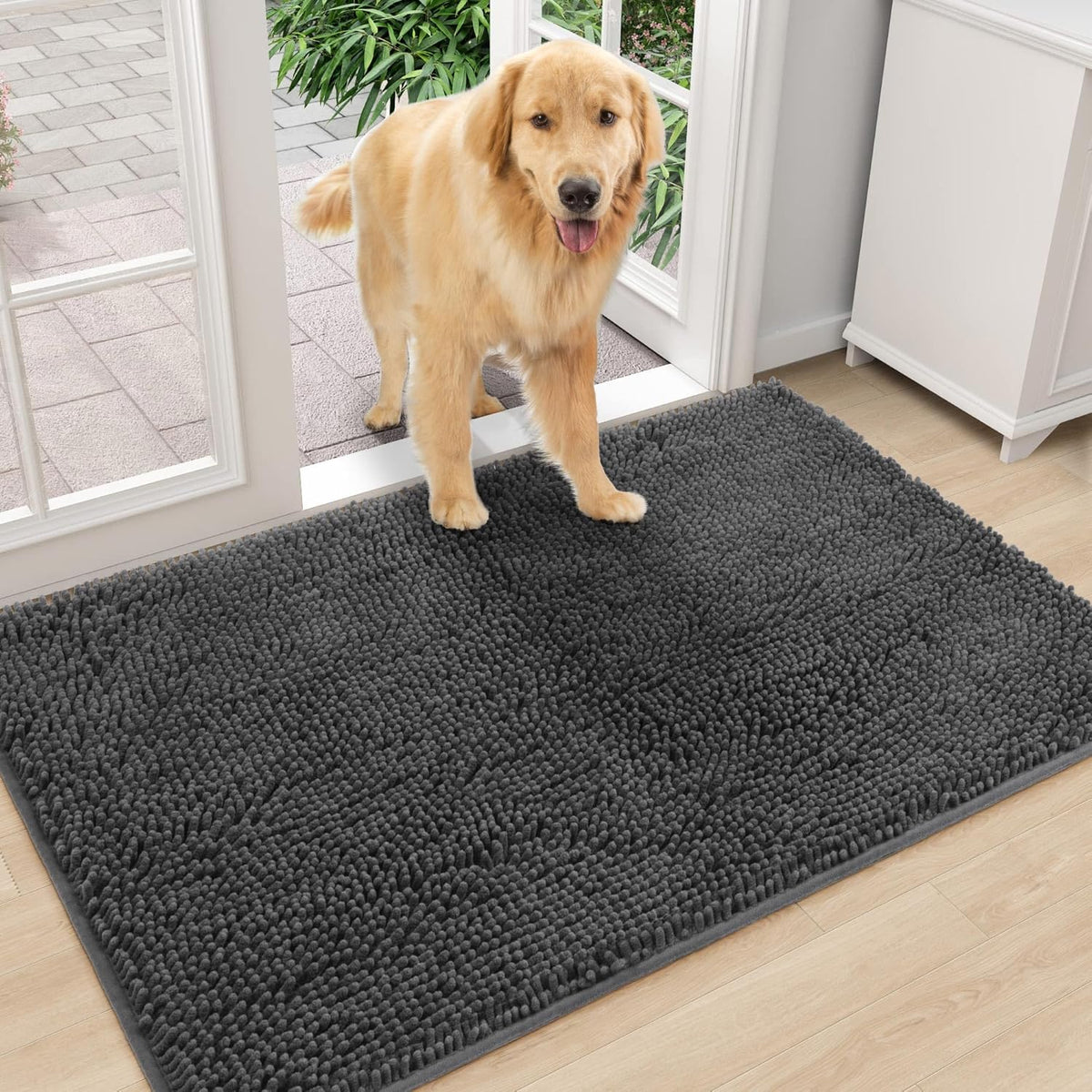 Amyracel Dirt Trapping Door Mat, 24" x 48" Large Absorbent Dog Door Mat for Muddy Paws, Quick Dry Non Slip Chenille Mud Mat for Dogs, Machine Washable Entry Indoor Entryway Rug for Inside Floor