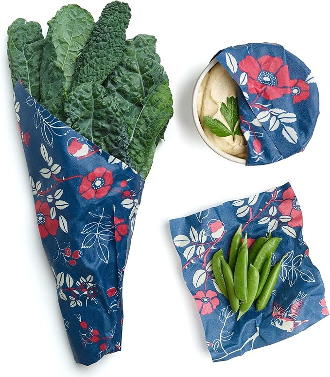 Bee's Wrap Beeswax Wraps for Food - Botanical 3 Pack (S, M, L) Made in USA Reusable & Organic Food Wraps, Sandwich Wrap & Bowl Covers - Eco-Friendly Alternative to Aluminum Foil & Plastic Wrap