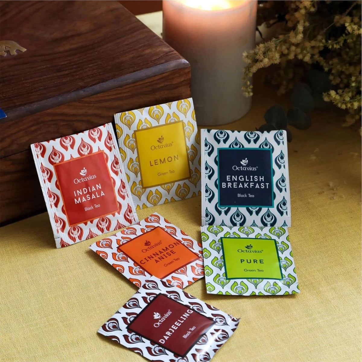 Octavius Gift's Select - Assorted Tea in Wooden Box | 6 Flavors, 90 Tea Bags | Black & Green | Gifts for Women & Men | Variety Pack