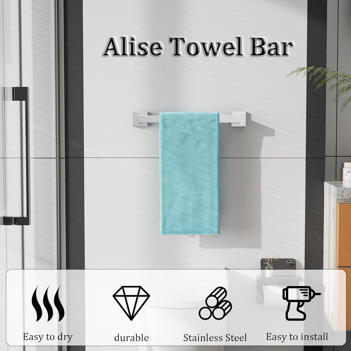 Alise Brushed Nickel Towel Bars,15.75 Inch Towel Holder Towel Racks for Bathroom and Lavatory,SUS304 Stainless Steel Hand Towel Hanger Rail Wall Mount,Useable Length 13.98 Inch Towel Bar, GYT040-LS