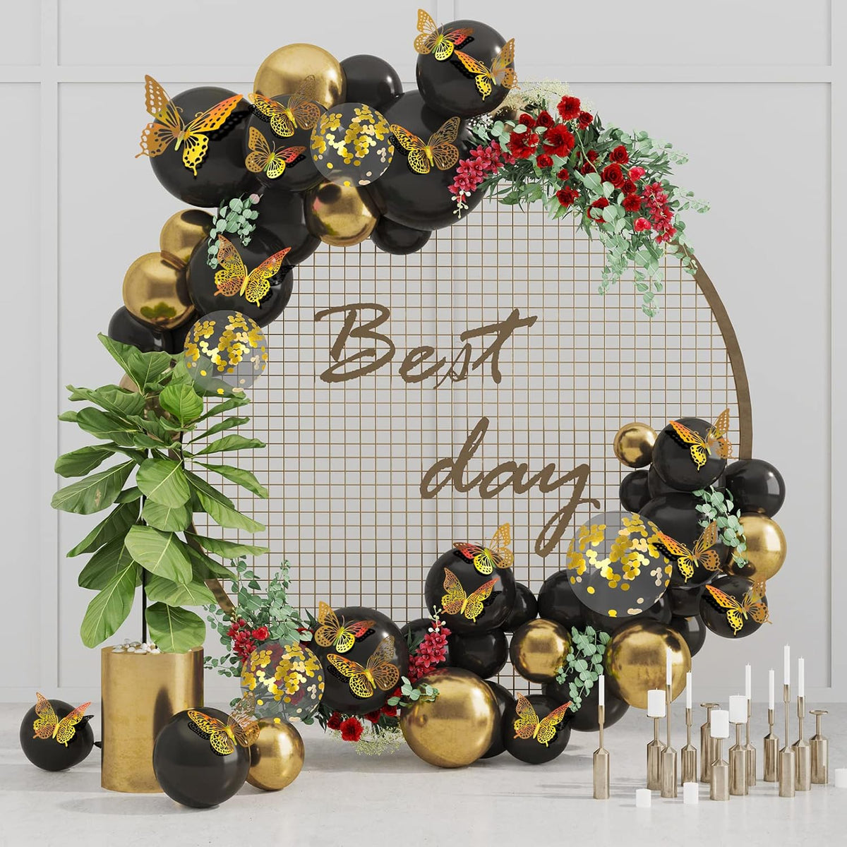 SAOROPEB 3D Butterfly Wall Decor - 48 Pcs, 4 Styles, 3 Sizes - Removable Gold Decorations for Birthday & Party Celebrations