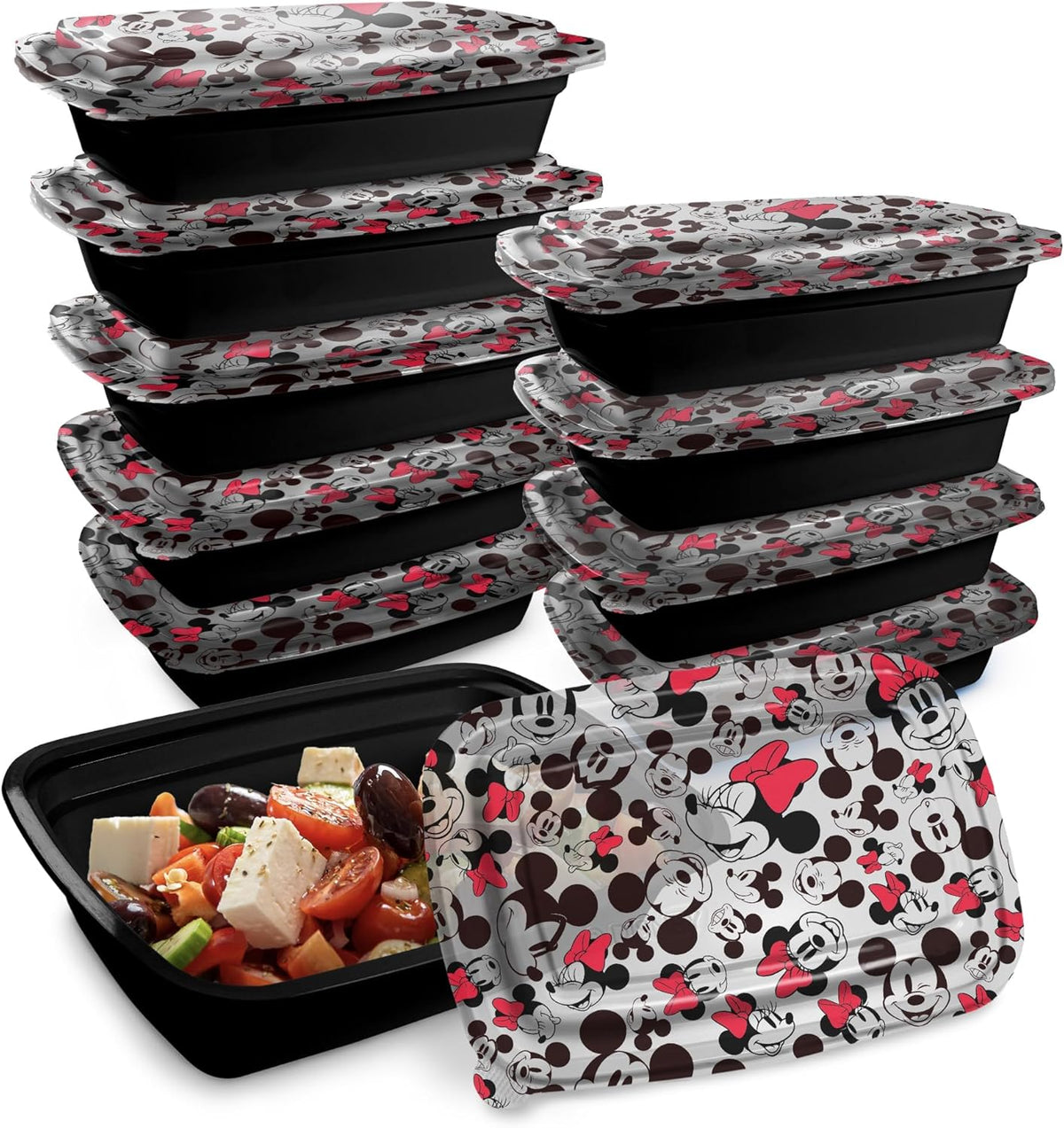 Disney Meal Prep Containers - 20-Piece Reusable Food Containers with Lids - Freezer, Microwave & Dishwasher Safe - Featuring Mickey & Minnie, Lilo & Stitch