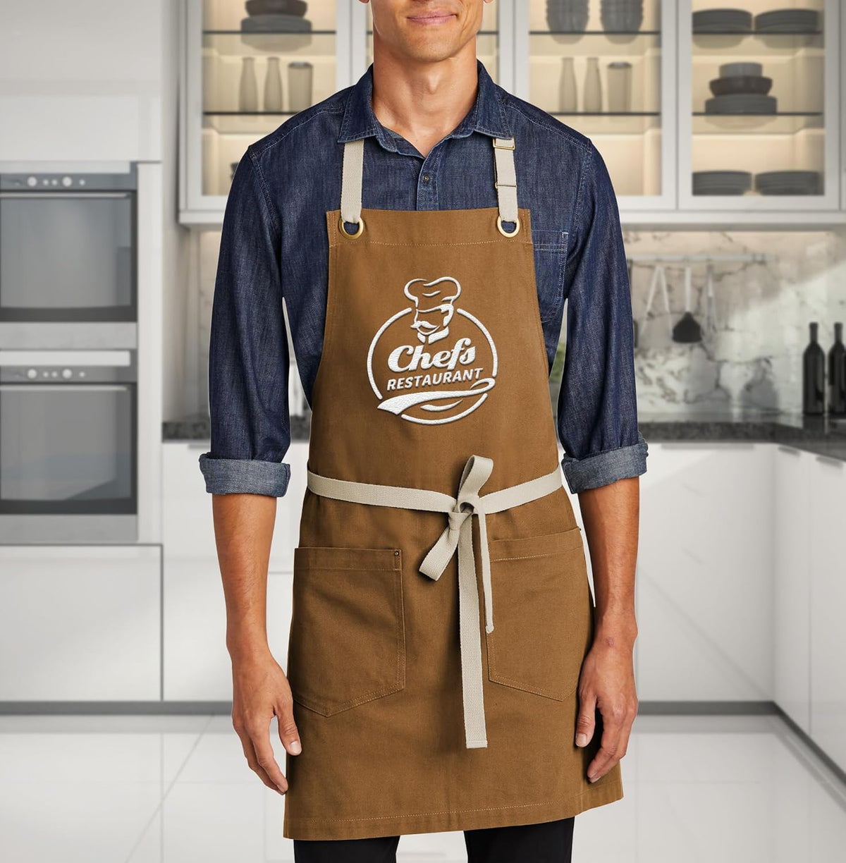 TEEAMORE Custom Embroidered Kitchen Apron Add Your Name Logo Design Cooking Baking Kitchen Chef Apron Gifts