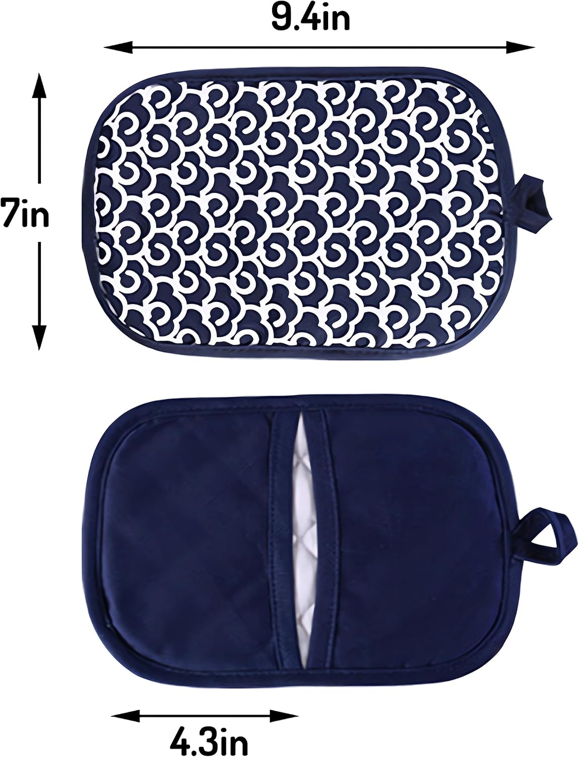 2 Pcs Pot Holders Sets for Kitchen Heat Resistant Oven Hot Pads with Pockets Non Slip Soft Grip Potholders for Baking Cooking (Blue2, 9.44 in X 7.0 in)