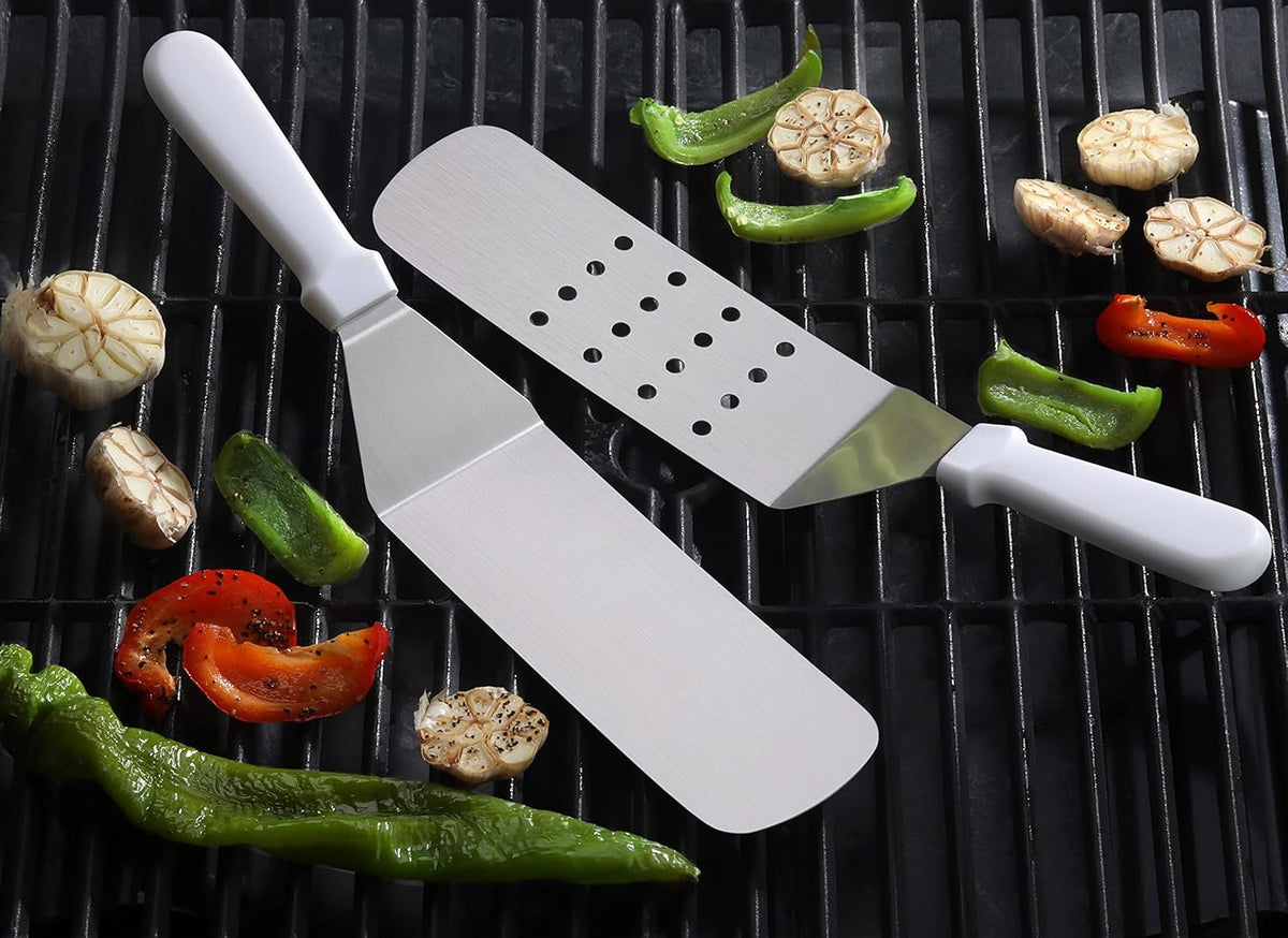 New Star Foodservice 36176 Plastic Handle Flexible Grill Turner/Spatula, 14.5-Inch, Perforated, White