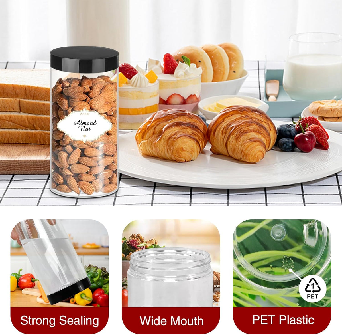 Plastic Jars with Lids 16 OZ, Plastic Jars 24 Pcs Slime Containers with Airtight Screw On Lids Leak Proof Clear Storage Containers Jar Empty for Kitchen & Household Food Storage