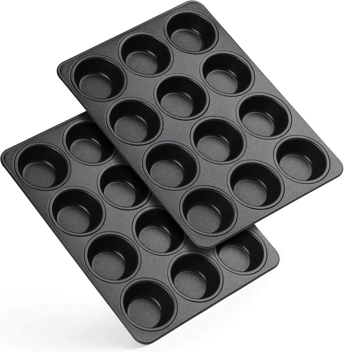 E-far Nonstick Muffin Pan 12 Cups Set of 2, Stainless Steel Muffin Tin Cupcake Pan Tray for Baking, Stainless Steel Core & Non Toxic, Easy Release & Easy Clean, Black