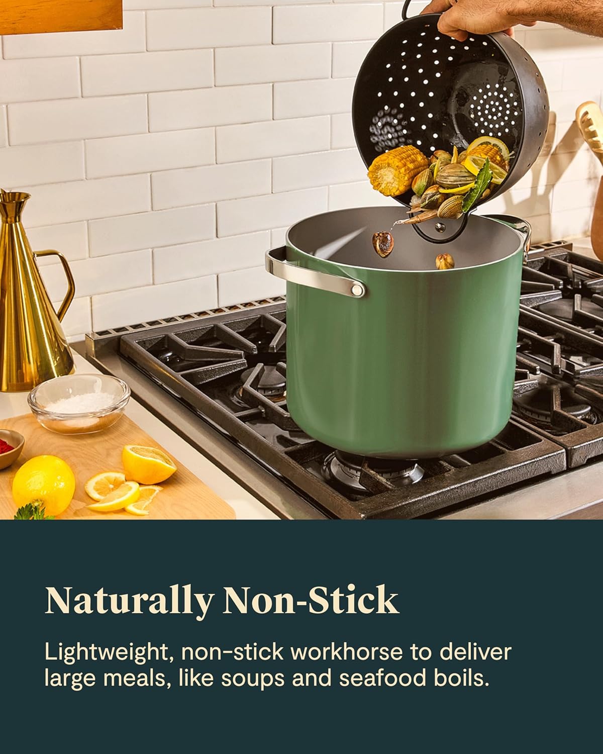 Caraway Stock Pot - 12 Qt Ceramic Coated Pot With Lid - Fee From Forever Chemicals - Large Pot for Bigger Batches - Gray