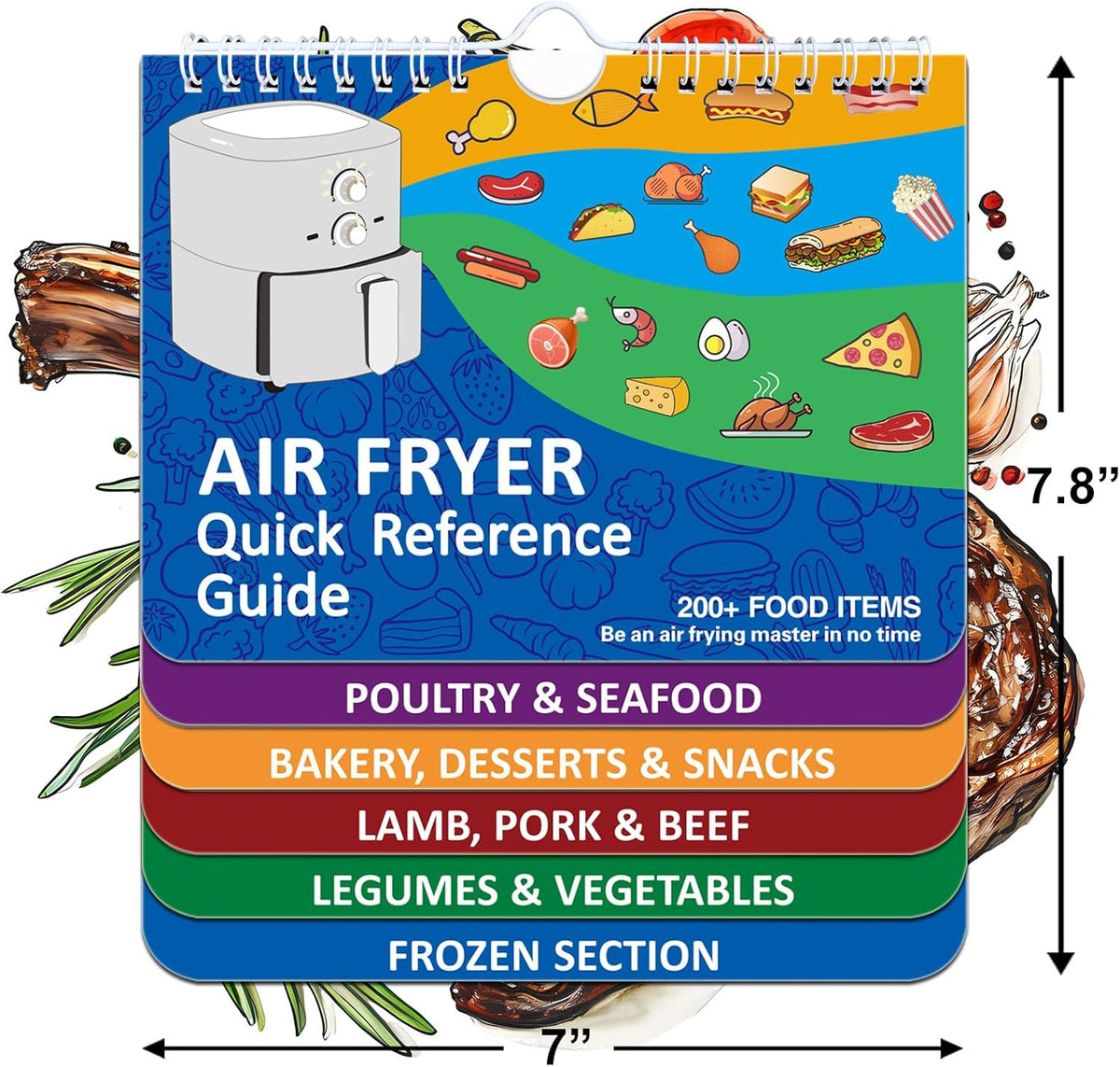 TZARROT Air Fryer Magnetic Cheat Sheet Set, Over 200 Foods Air Fryer Cooking Guide Flip Chart Magnetic, Air Fryer Accessories Cooking Time Charts and Recipe Booklet