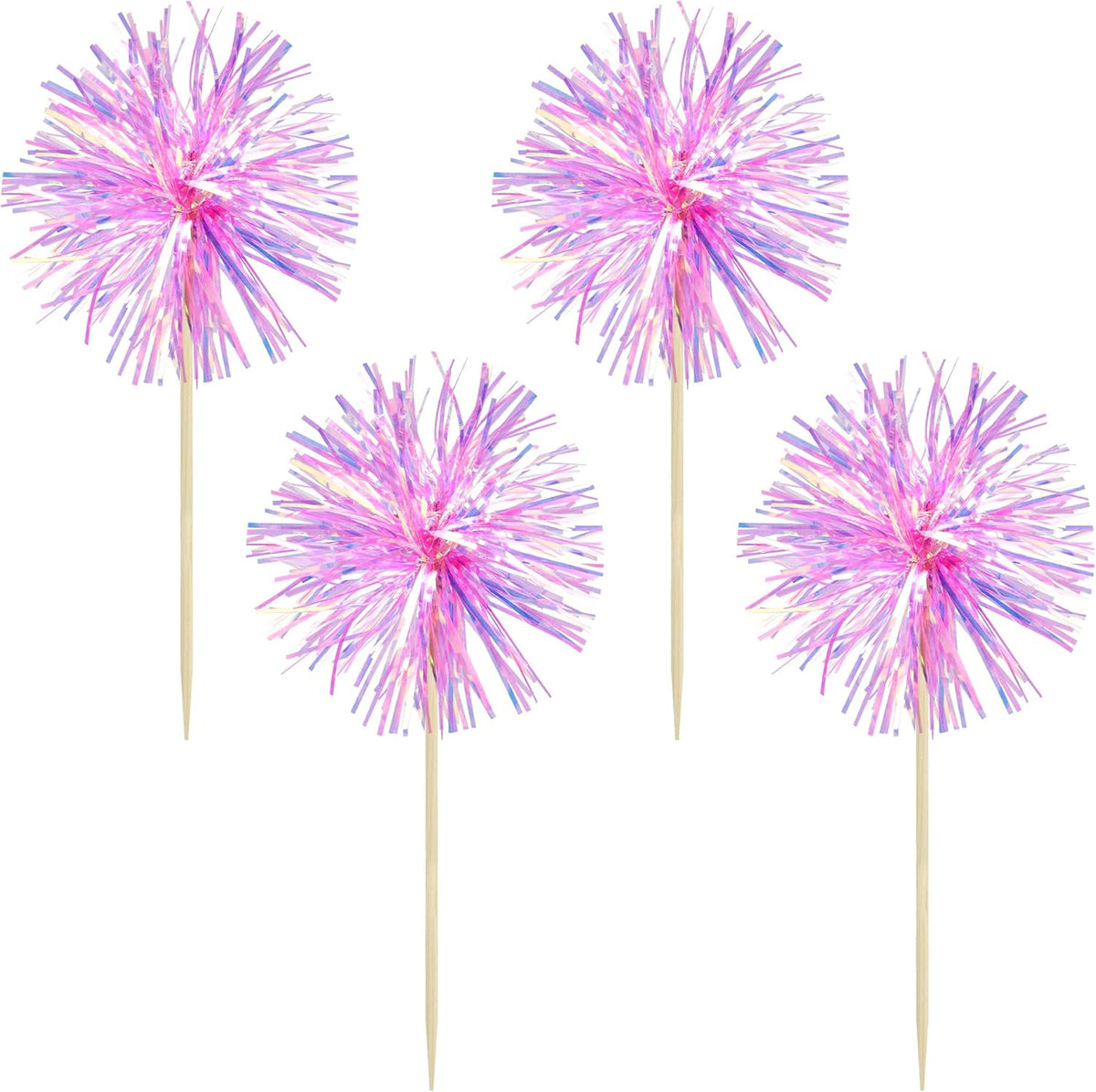 Gyufise 30Pcs Foil Firework Cupcake Toppers Sparkle Tinsel Cake Toppers Tinsel Drink Cake Decoration Cocktail Picks for Birthday Wedding Graduation Party Supplies Laser Rose Red