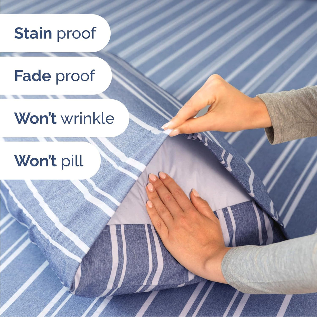 Cal King Size 4 Piece Sheet Set - Comfy Breathable & Cooling Bed Sheets Set - Hotel Luxury Bedding for Women, Men, Kids, Teens, Boys & Girls - Deep Pockets & Wrinkle Free - Oeko-Tex - Blue Stripes 3