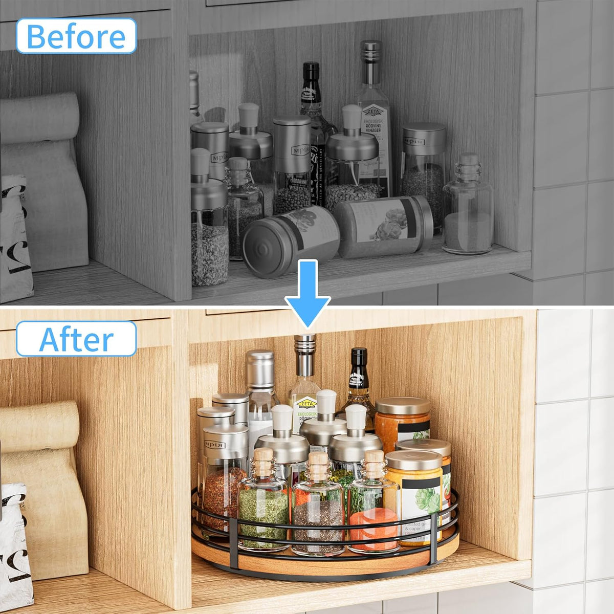 13" Lazy Susan Turntable Organizer - Wood Round Lazy Susan for Cabinet Kitchen Countertop Pantry Cupboard Dining Table Bathroom Coffee Bar Spice Storage Home Decor